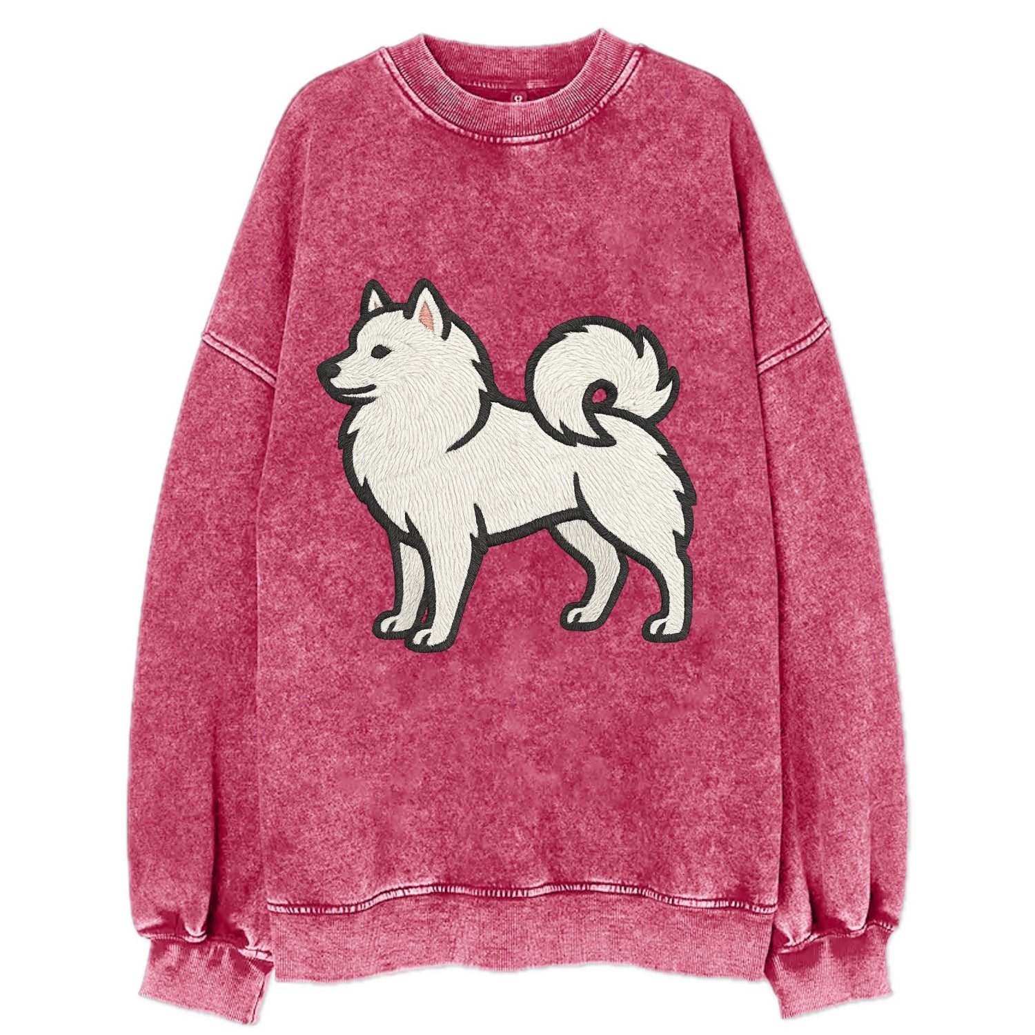 American Eskimo Dog - White spitz embroidered standing design - Vintage Sweatshirt - Pink