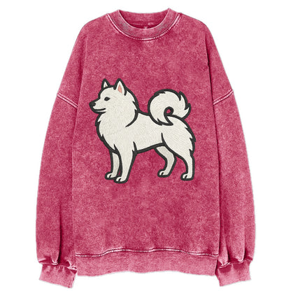 American Eskimo Dog - White spitz embroidered standing design - Vintage Sweatshirt - Pink