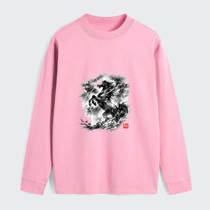 THUNDER HORSE | Storm horse with lightning elements | Dramatic storm - Classic Long Sleeve Shirt - Pink