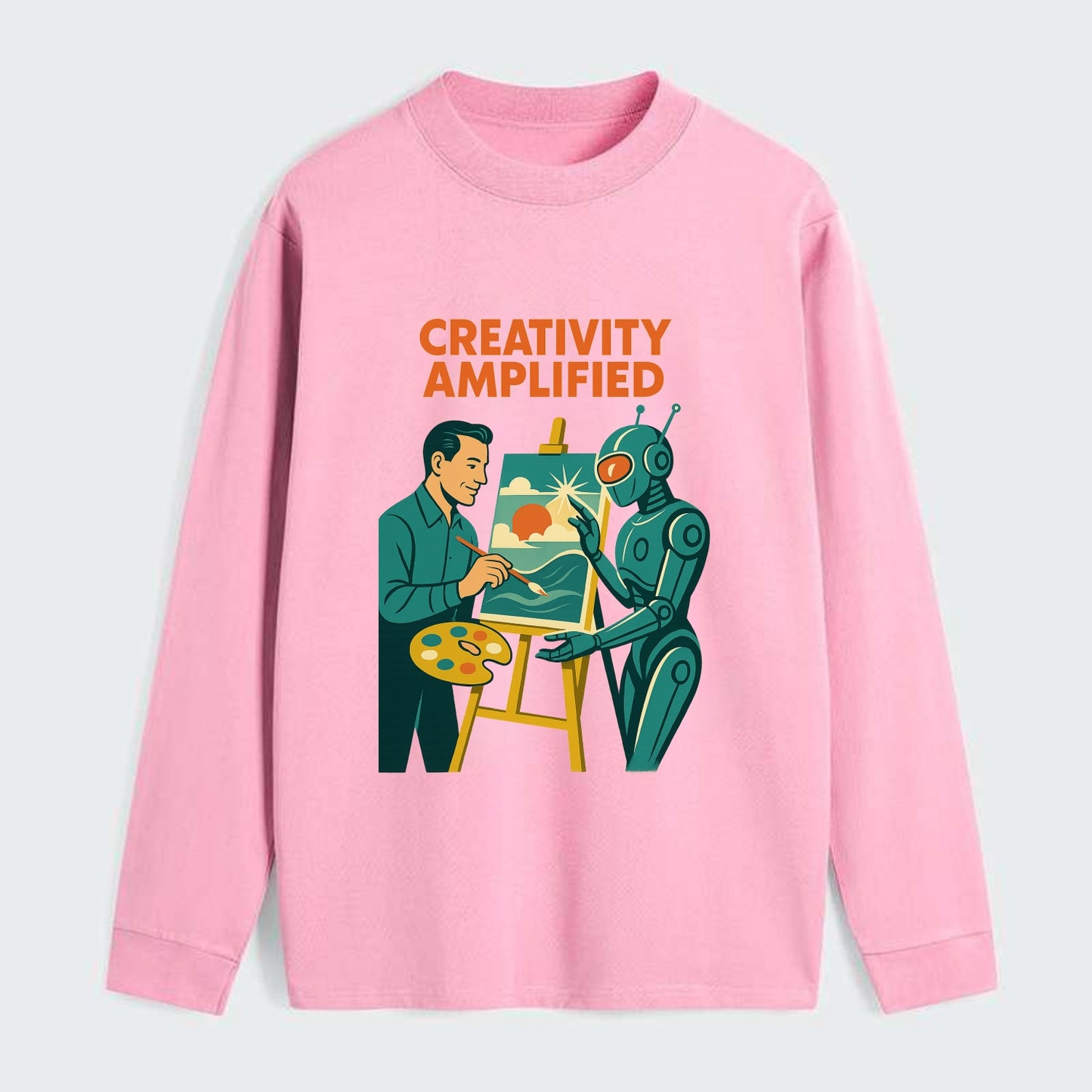 Artist and AI creating beautiful masterpiece together - "Creativity - Classic Long Sleeve Shirt - Pink
