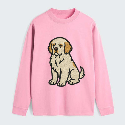 Clumber Spaniel - White with lemon markings embroidered pose - Classic Long Sleeve Shirt - Pink