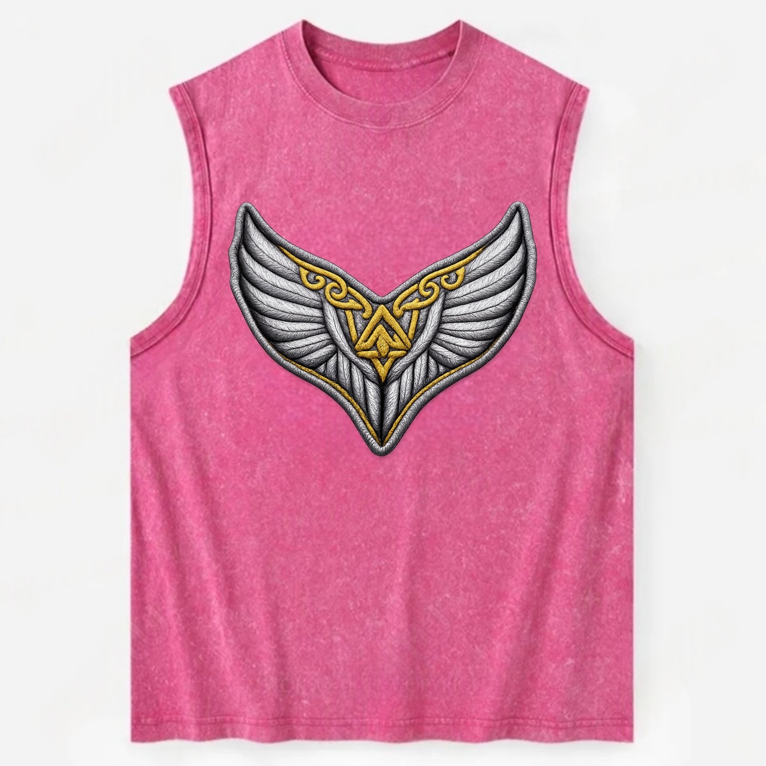 VALKYRIE WINGS - warrior maiden wings in silver and gold , Norse myth - Vintage Washed Tank - Pink