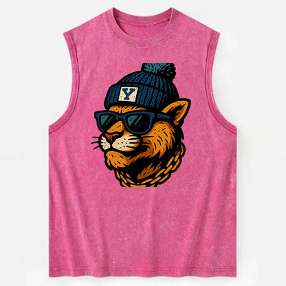 Provo Cougar wearing BYU beanie with Y patch - Vintage Washed Tank - Pink
