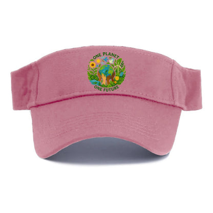 Globe surrounded by hands of all colors working together - "One Planet, One Future" - - Visor - Pink