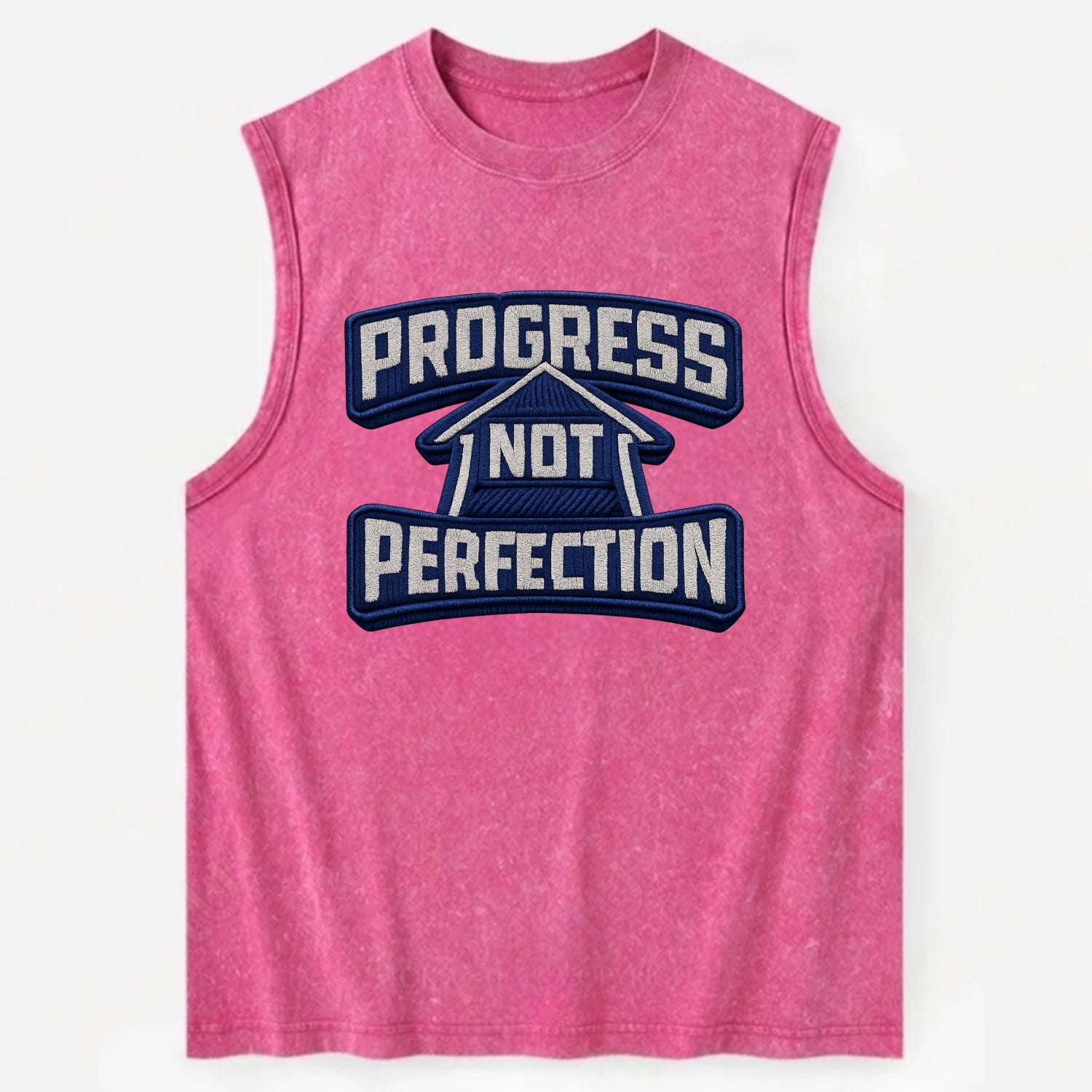 PROGRESS NOT PERFECTION - arrow with text in blue , growth mindset - Vintage Washed Tank - Pink