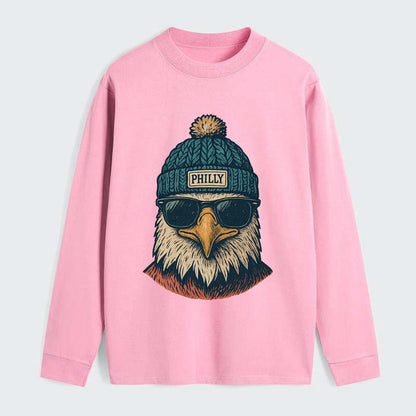 Philadelphia Eagle wearing Philly beanie with pom pom and wayfarer - Classic Long Sleeve Shirt - Pink