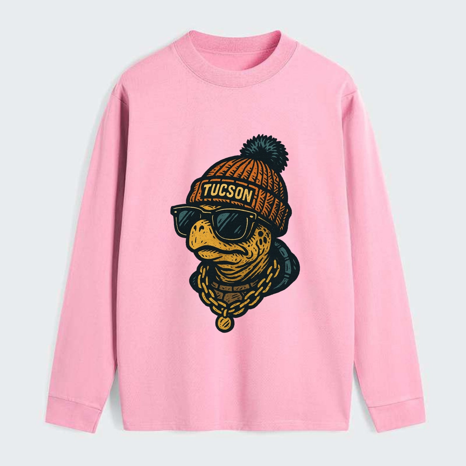 Tucson Desert Tortoise wearing Tucson beanie with pom pom and wayfarer - Classic Long Sleeve Shirt - Pink