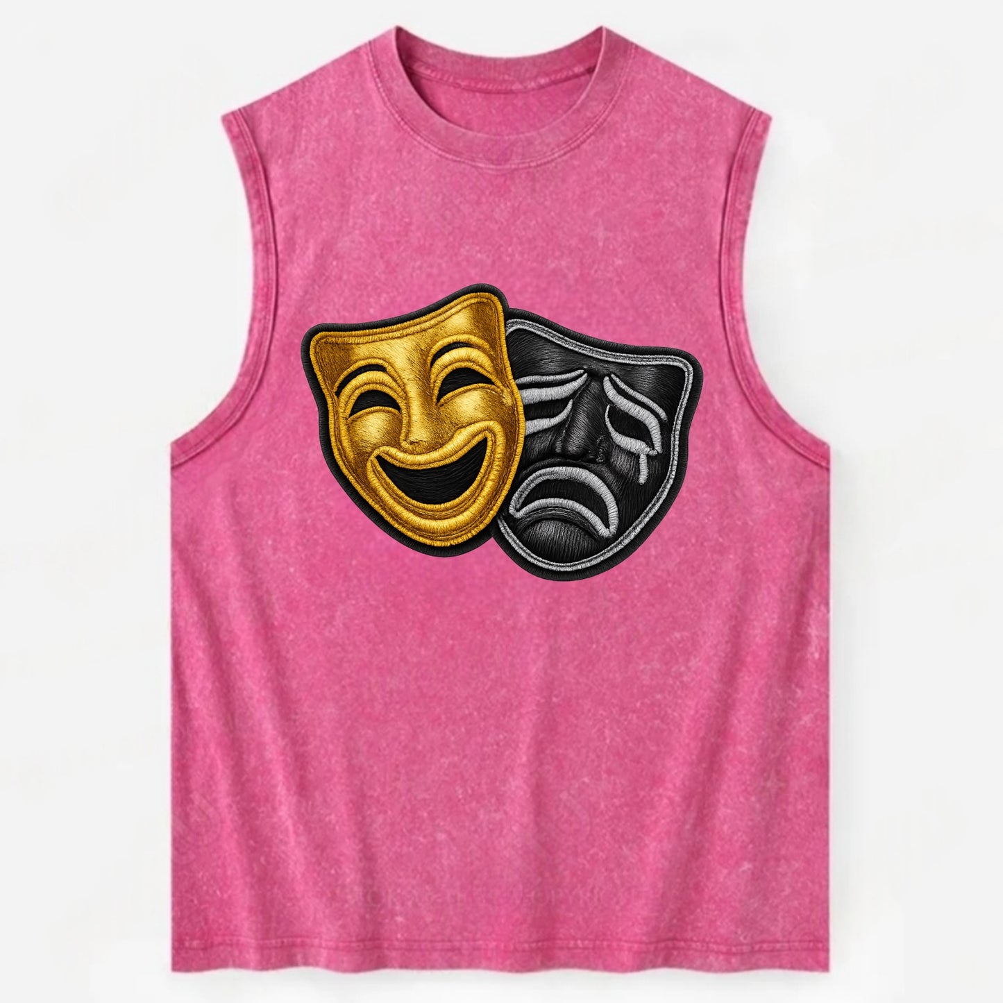 BROADWAY MASKS - comedy tragedy masks in gold and black , theater - Vintage Washed Tank - Pink