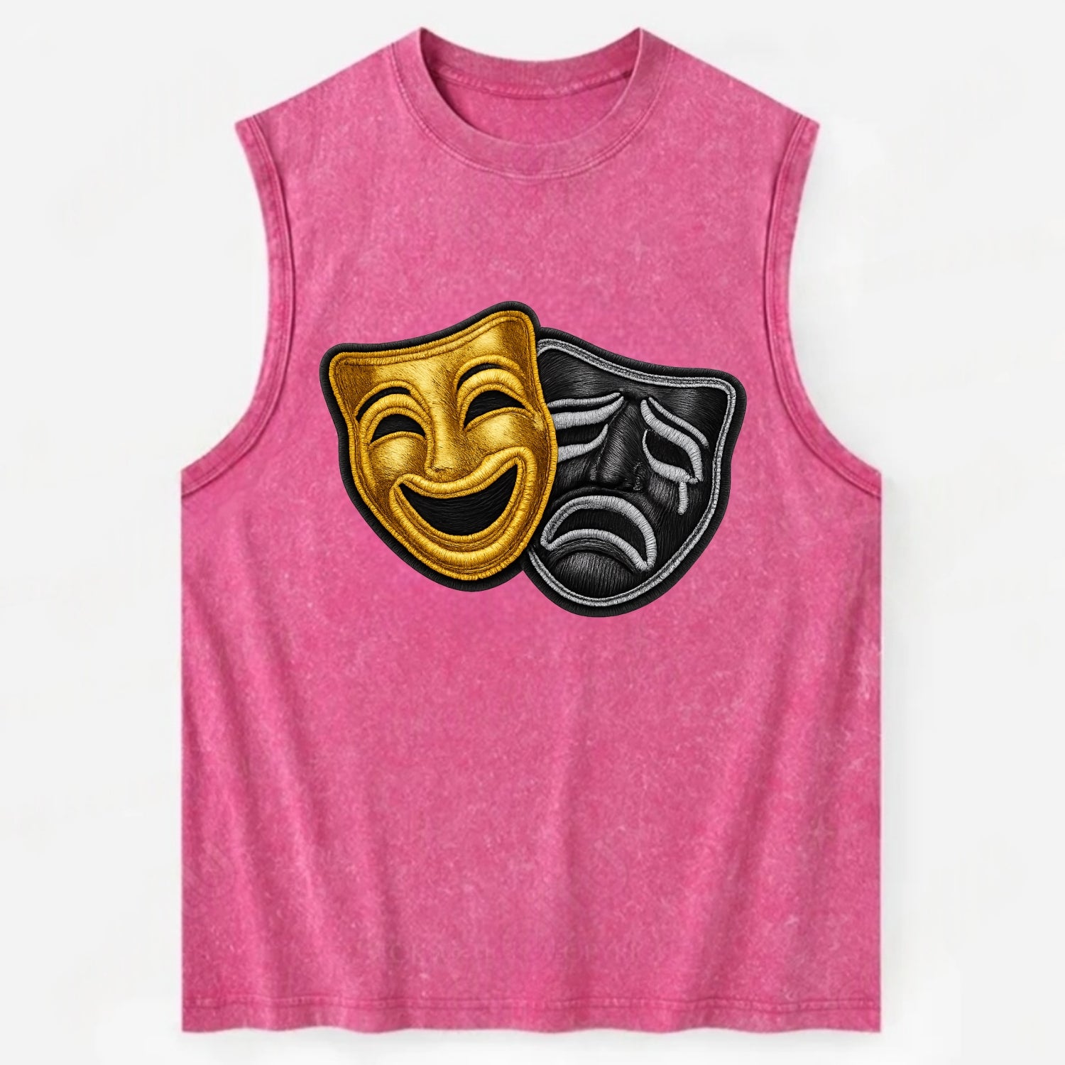 BROADWAY MASKS - comedy tragedy masks in gold and black , theater - Vintage Washed Tank - Pink