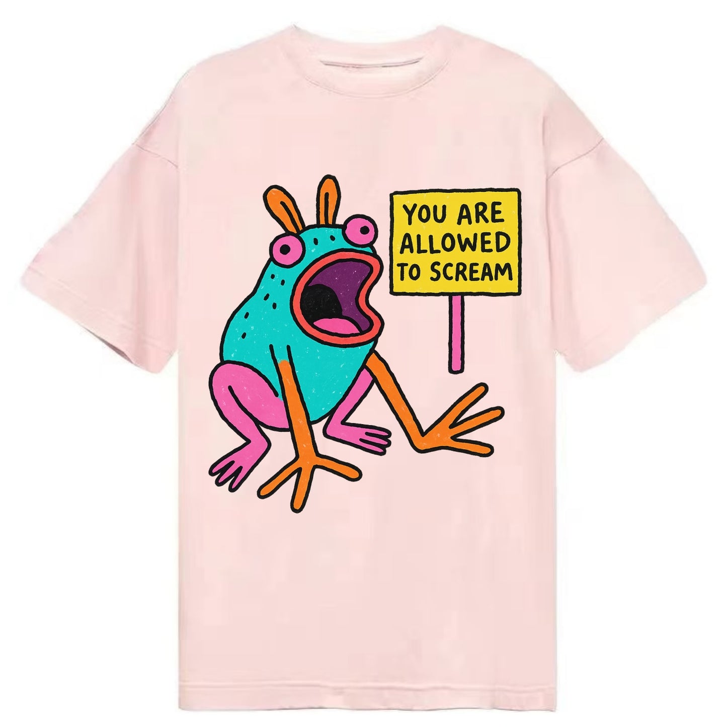 YOU ARE ALLOWED TO SCREAM | Open-mouthed frog mid-scream - Classic T-shirt - Pink