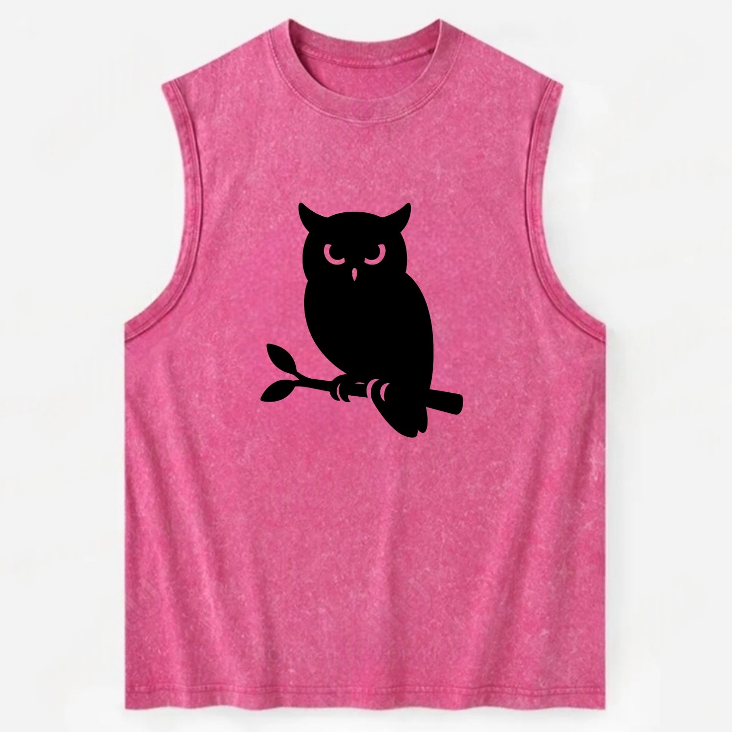 Owl perched on branch at night - Vintage Washed Tank - Pink