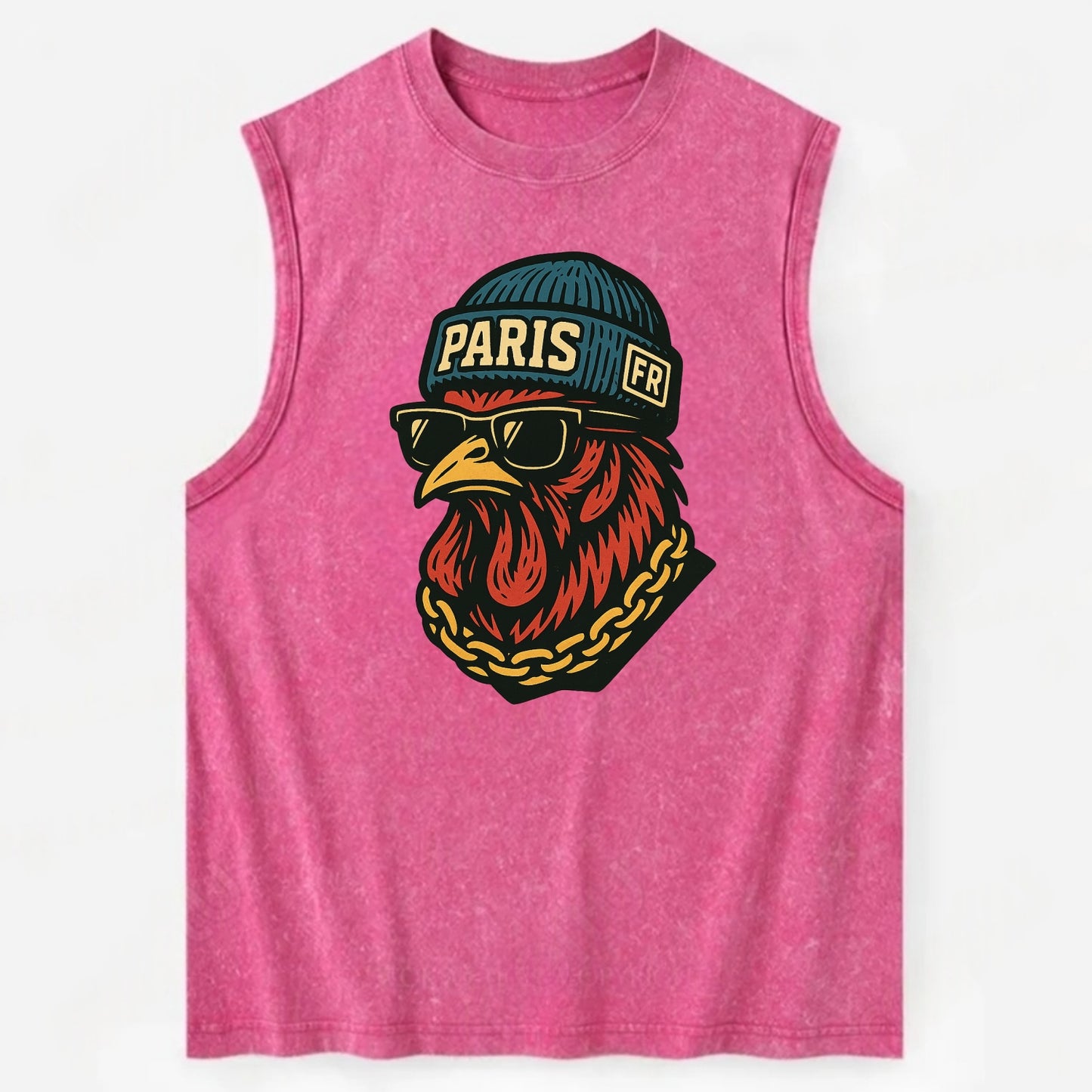 Paris Rooster - Vintage Washed Tank - Pink