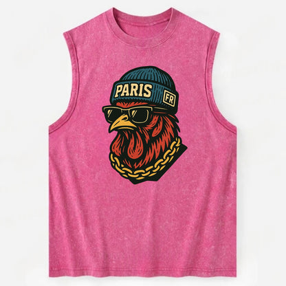 Paris Rooster - Vintage Washed Tank - Pink