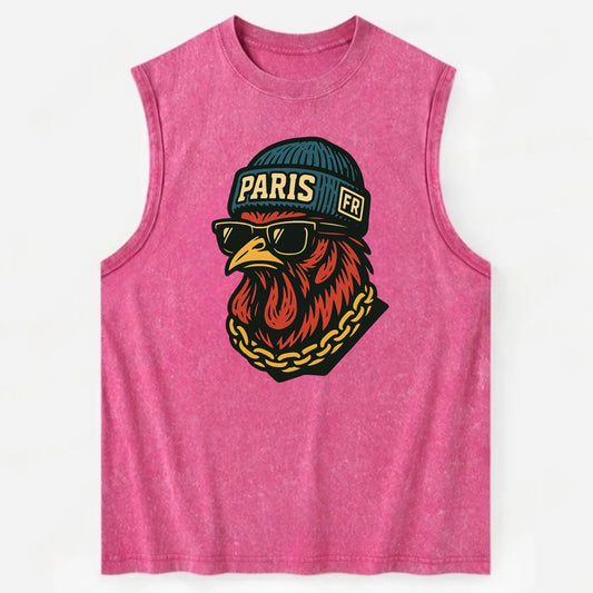 Paris Rooster - Vintage Washed Tank - Pink