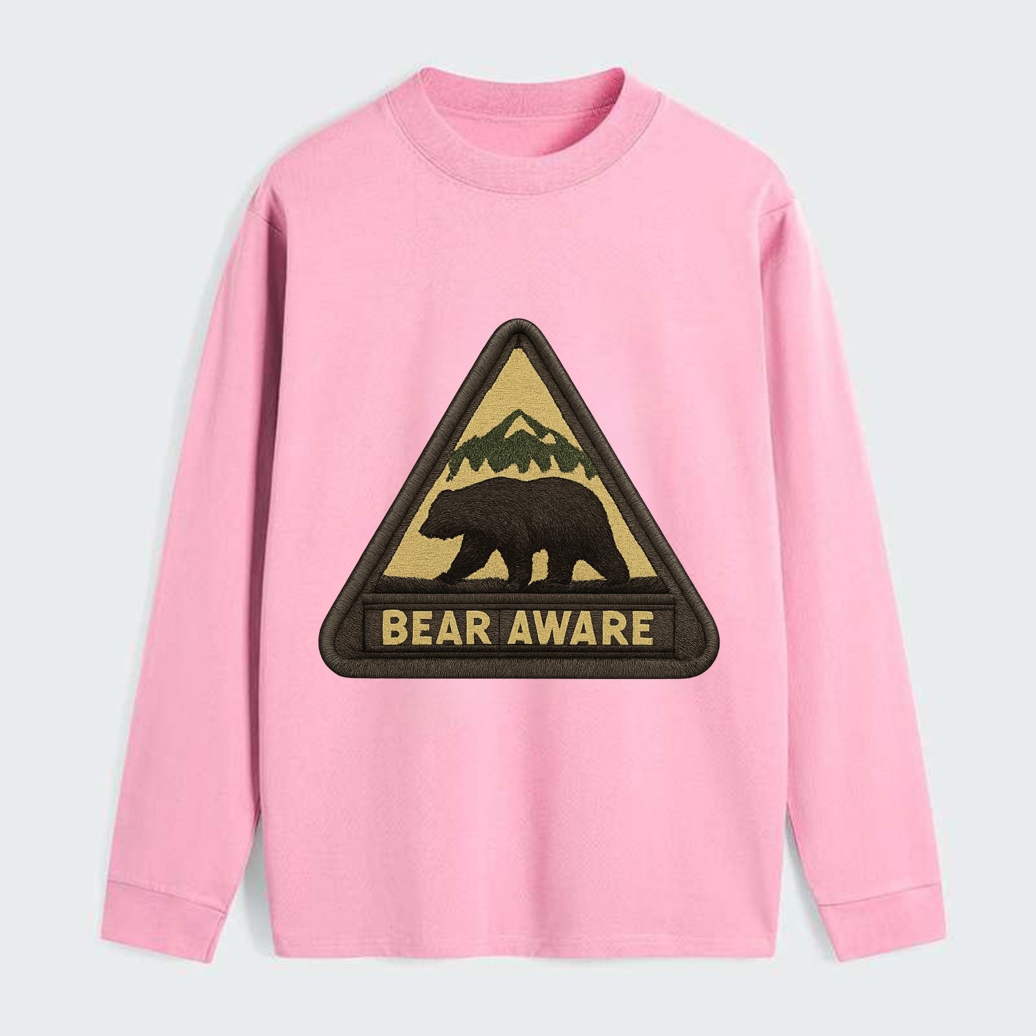 BEAR AWARE - bear silhouette warning in brown and yellow , wilderness - Classic Long Sleeve Shirt - Pink