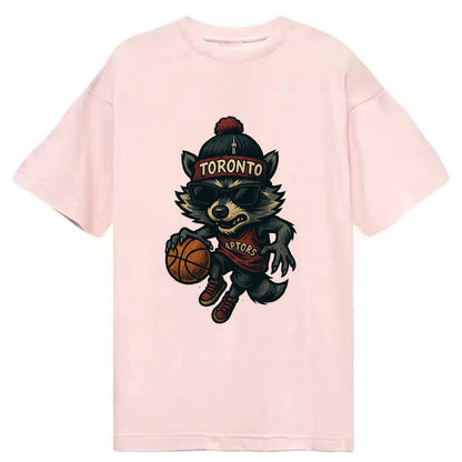 Toronto Raccoon wearing Raptors beanie with CN Tower patch and wayfarer sunglasses - Classic T-shirt - Pink