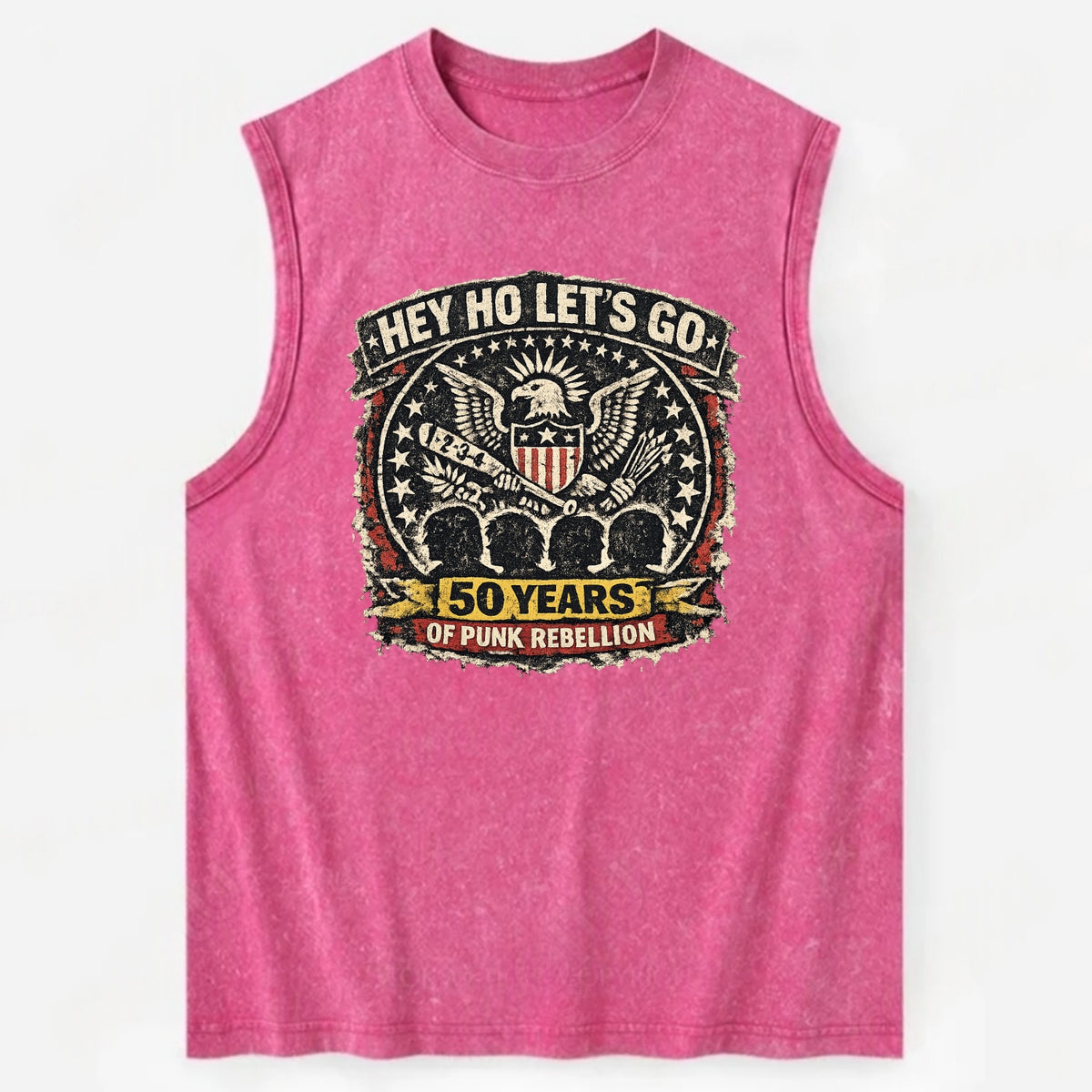 RAMONES LEGACY | Hey Ho Let's Go typography | Presidential seal parody | Four - Vintage Washed Tank - Pink