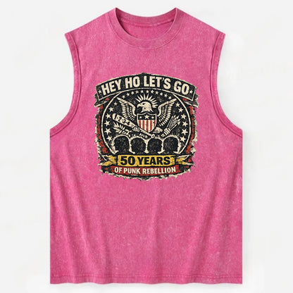 RAMONES LEGACY | Hey Ho Let's Go typography | Presidential seal parody | Four - Vintage Washed Tank - Pink