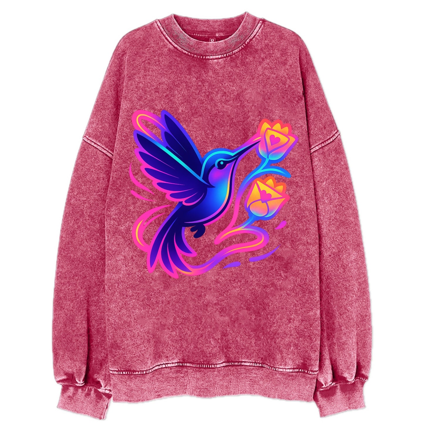 Hummingbird delivering miniature love letters tucked inside flower envelopes - Vintage Sweatshirt - Pink