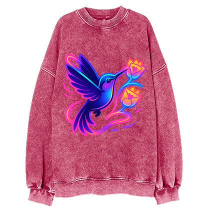 Hummingbird delivering miniature love letters tucked inside flower envelopes - Vintage Sweatshirt - Pink