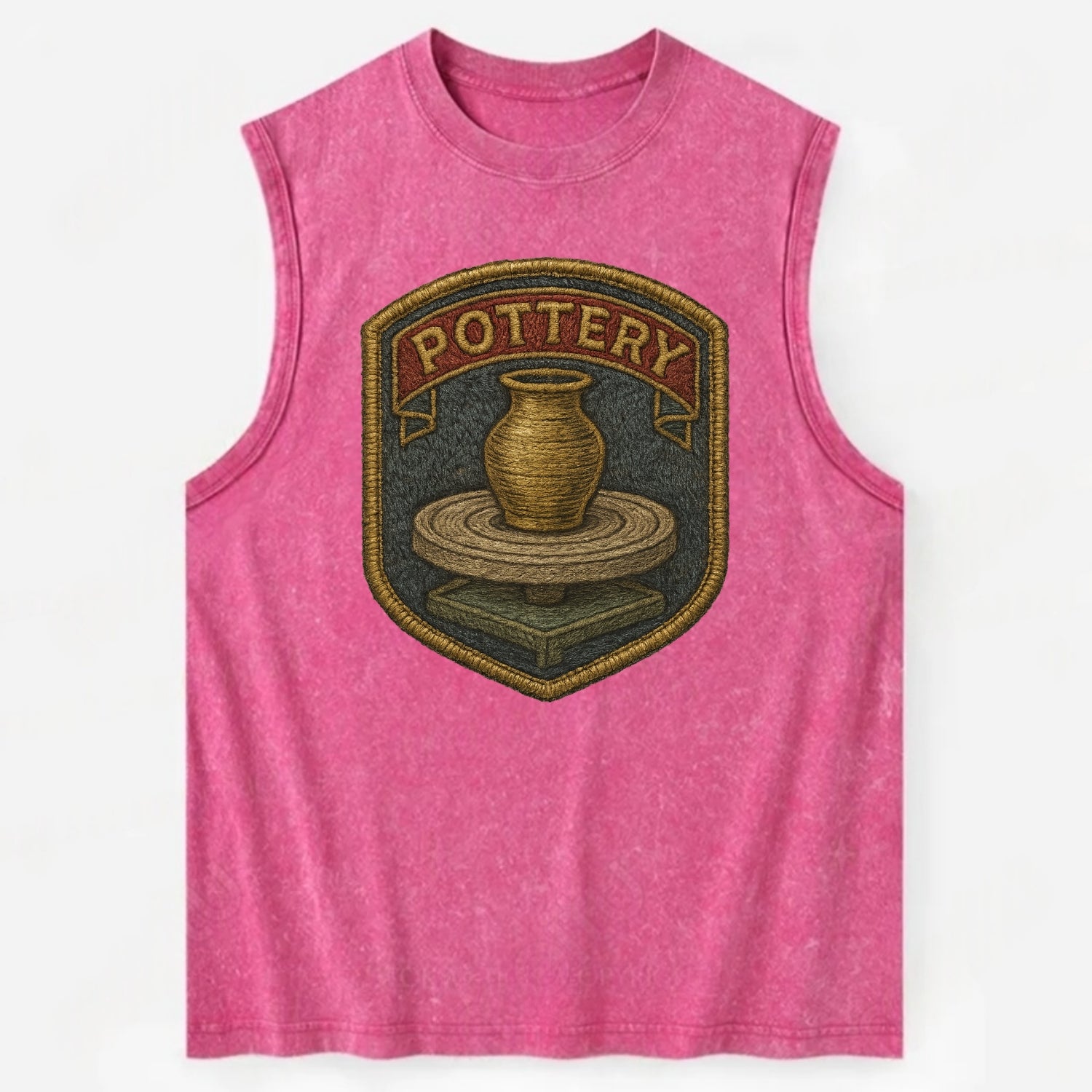 Pottery wheel with clay vessel - ceramicist symbol - Vintage Washed Tank - Pink