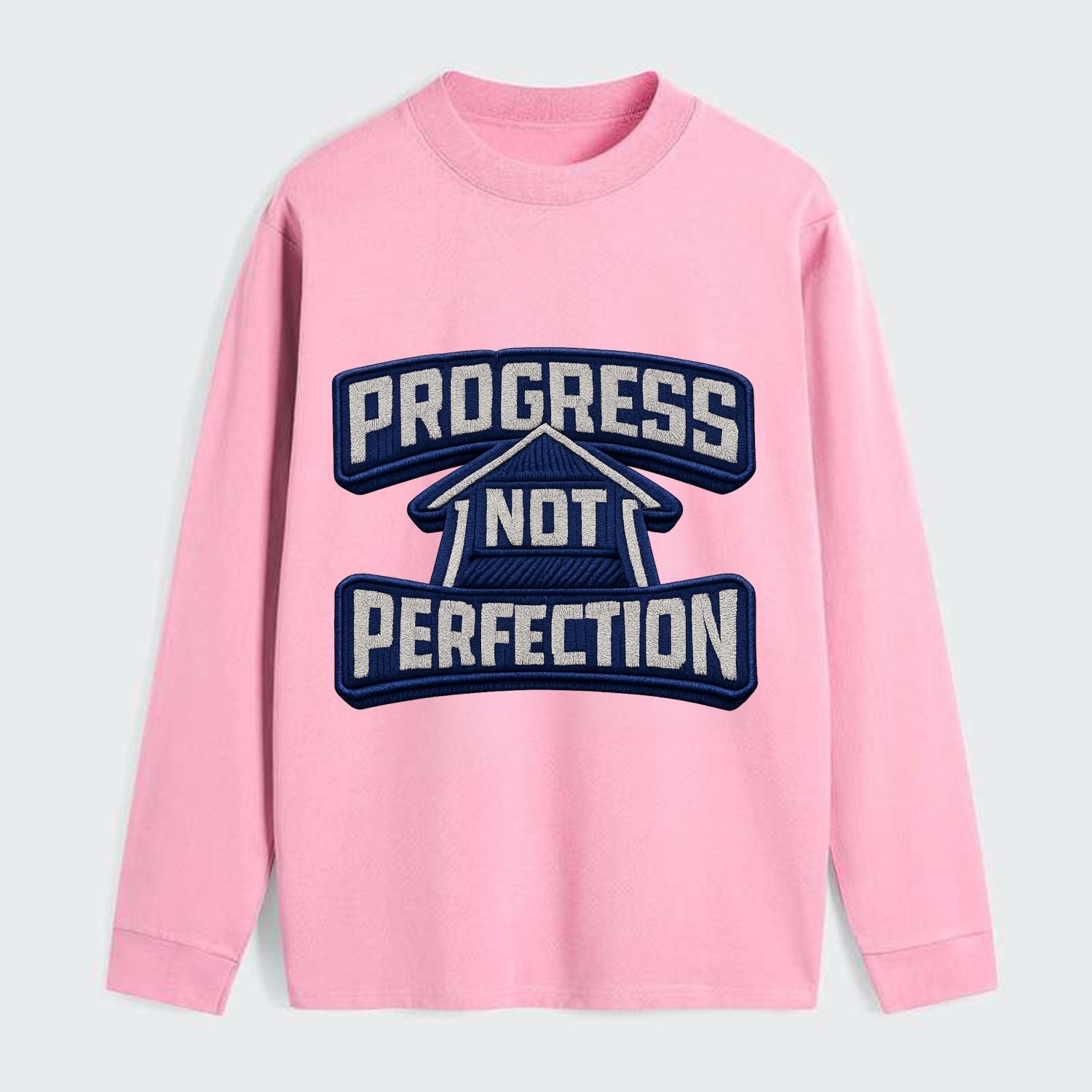 PROGRESS NOT PERFECTION - arrow with text in blue , growth mindset - Classic Long Sleeve Shirt - Pink