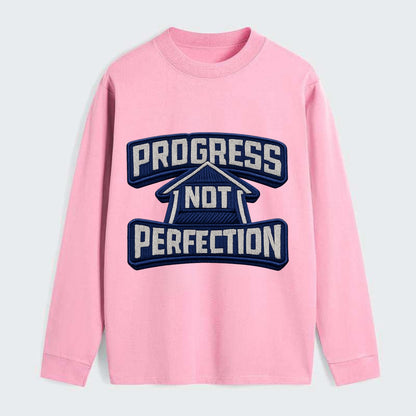 PROGRESS NOT PERFECTION - arrow with text in blue , growth mindset - Classic Long Sleeve Shirt - Pink