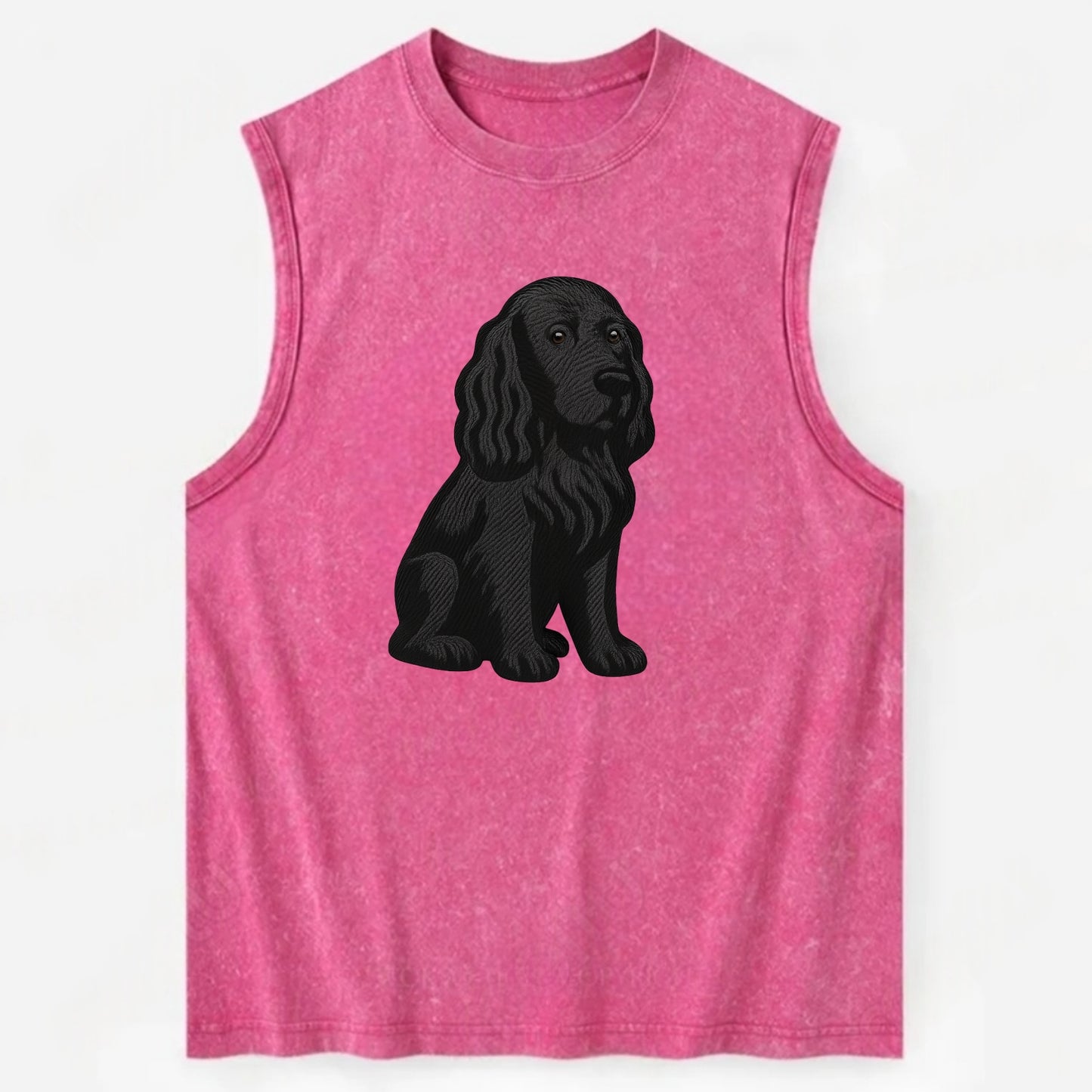 Field Spaniel - Black silky coat embroidered pose - Vintage Washed Tank - Pink