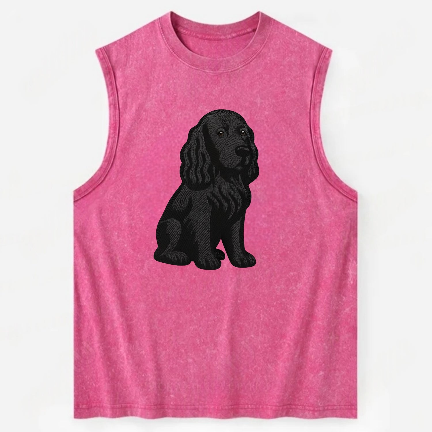 Field Spaniel - Black silky coat embroidered pose - Vintage Washed Tank - Pink