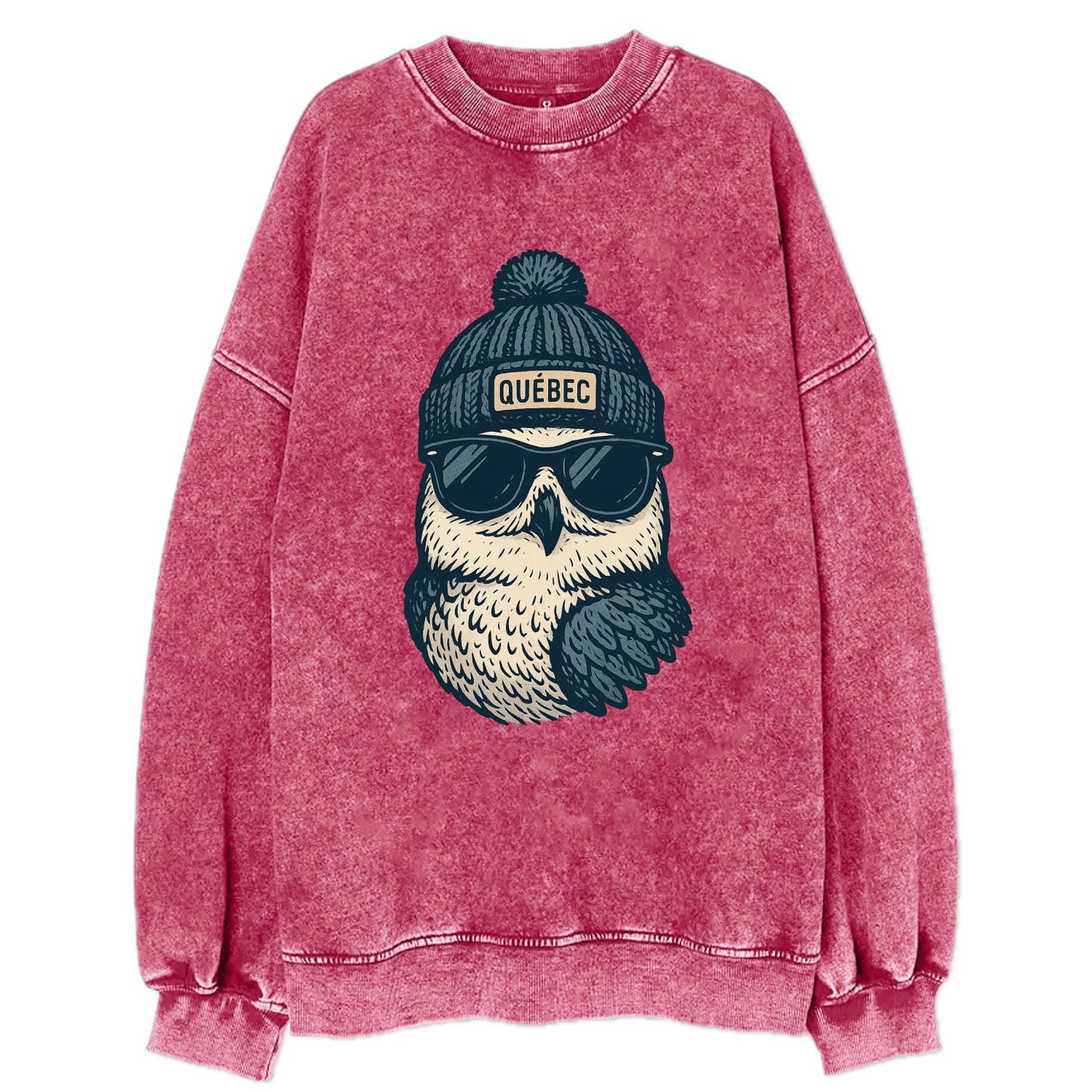 Quebec City Snowy Owl wearing Quebec bea - Vintage Sweatshirt - Pink