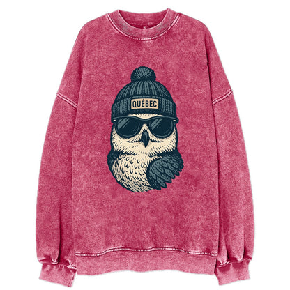 Quebec City Snowy Owl wearing Quebec bea - Vintage Sweatshirt - Pink