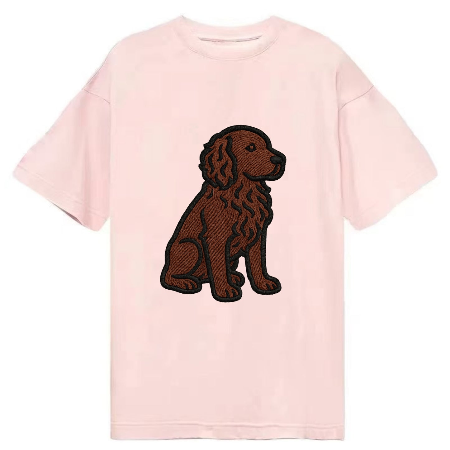Boykin Spaniel - Rich chocolate brown wavy coat embroidered sitting pose - Classic T-shirt - Pink