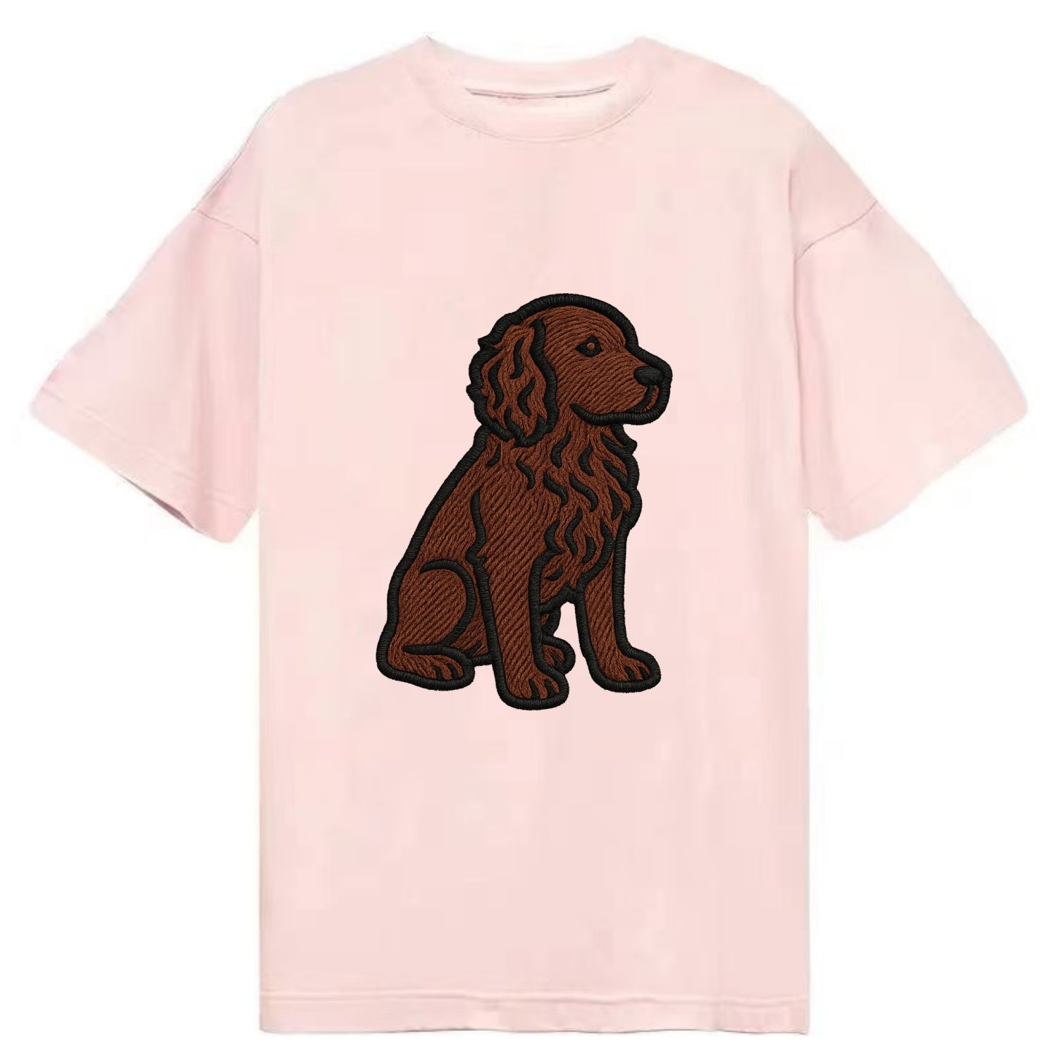Boykin Spaniel - Rich chocolate brown wavy coat embroidered sitting pose - Classic T-shirt - Pink