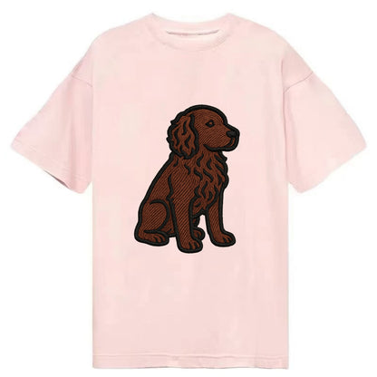 Boykin Spaniel - Rich chocolate brown wavy coat embroidered sitting pose - Classic T-shirt - Pink