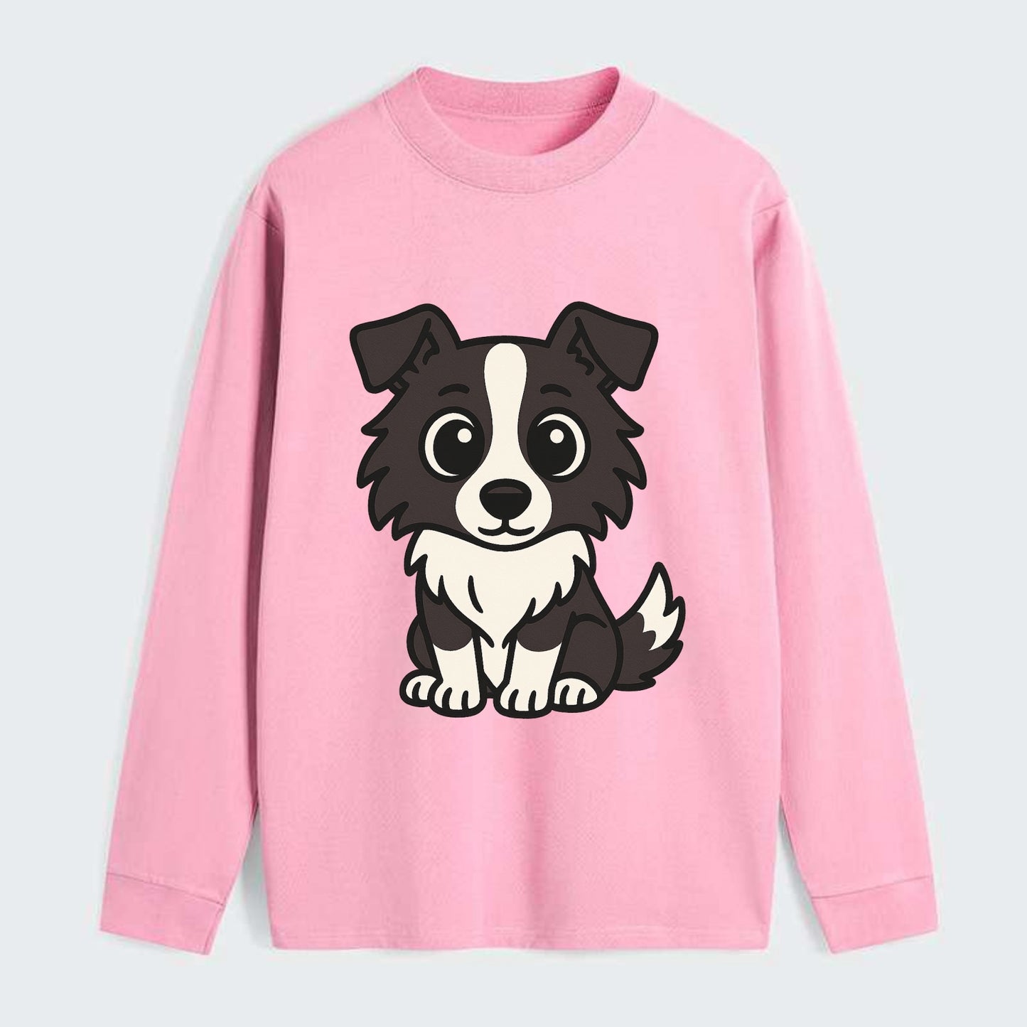 Border Collie - Intense stare sitting pose - Classic Long Sleeve Shirt - Pink