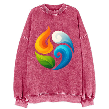 Four Elements Dance - Fire orange, water - Vintage Sweatshirt - Pink