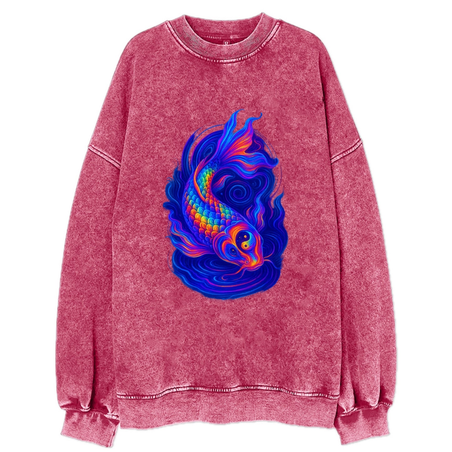 Sacred koi with scales reflecting rainbow prisms, yin-yang patterns in cosmic - Vintage Sweatshirt - Pink