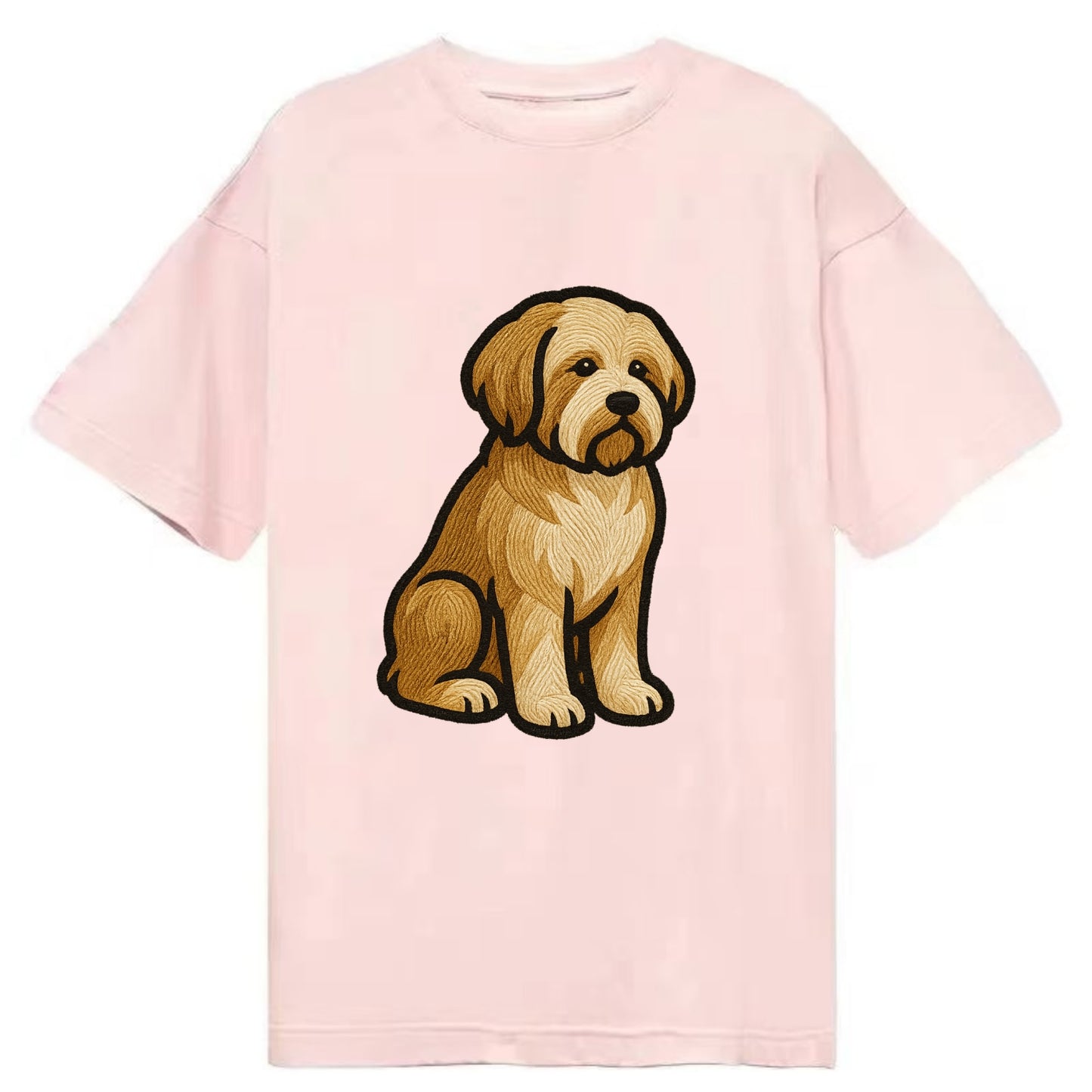 Tibetan Terrier - Gold and white embroidered sitting pose - Classic T-shirt - Pink