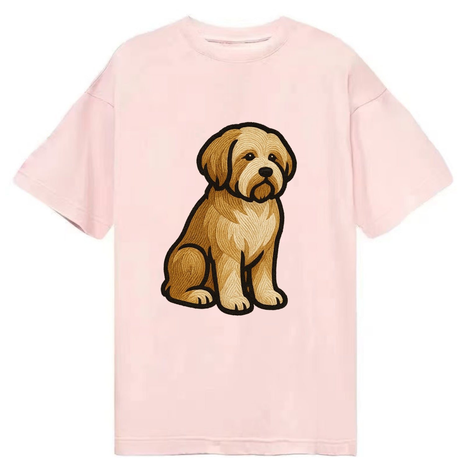 Tibetan Terrier - Gold and white embroidered sitting pose - Classic T-shirt - Pink