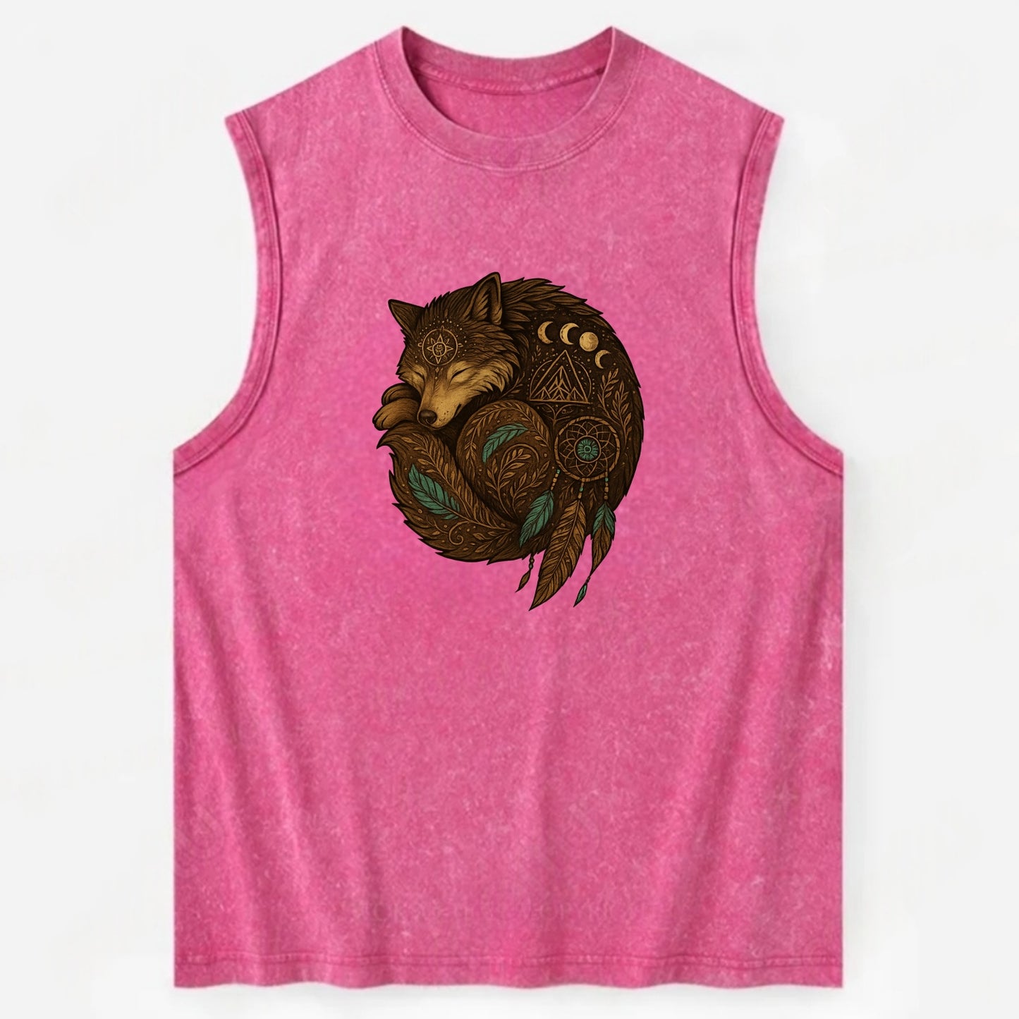 Sleeping Wolf Peace  - Vintage Washed Tank - Pink