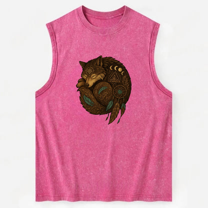Sleeping Wolf Peace  - Vintage Washed Tank - Pink