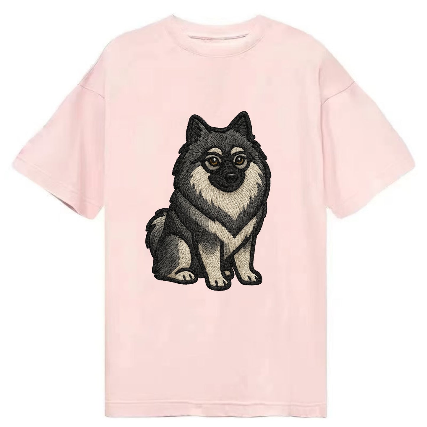 Keeshond - Gray and black spectacles embroidered design - Classic T-shirt - Pink
