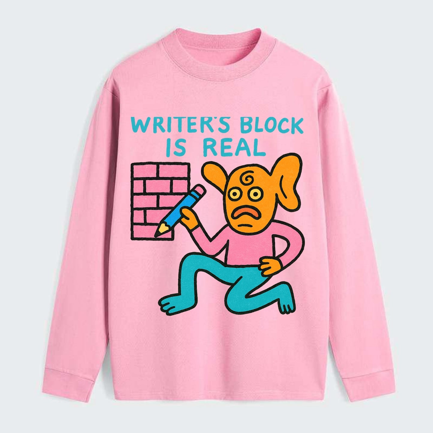 WRITERS BLOCK IS REAL | Brick wall with pencil - Classic Long Sleeve Shirt - Pink