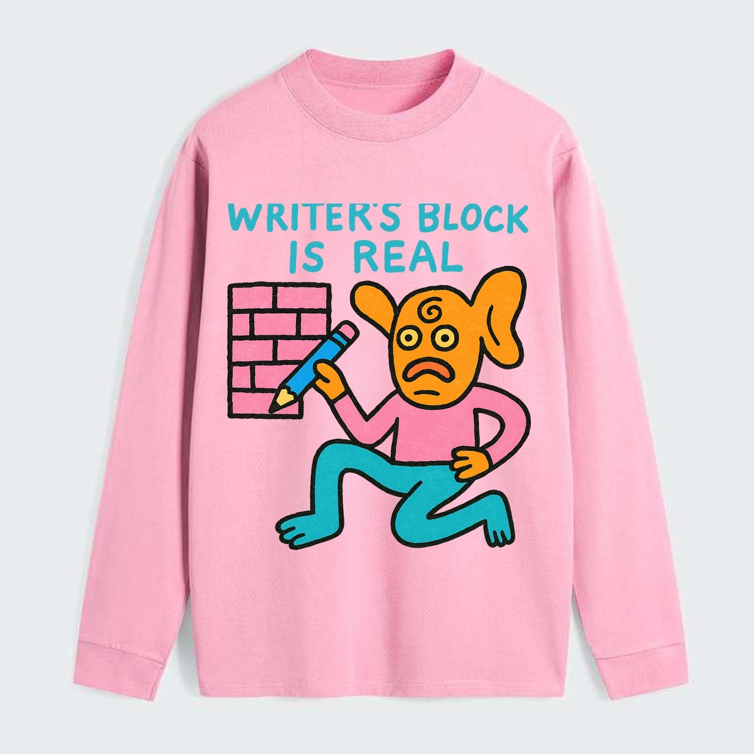 WRITERS BLOCK IS REAL | Brick wall with pencil - Classic Long Sleeve Shirt - Pink