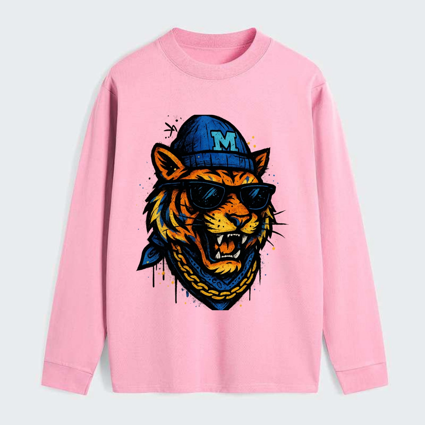 Memphis Tiger wearing Memphis beanie with M patch - Classic Long Sleeve Shirt - Pink