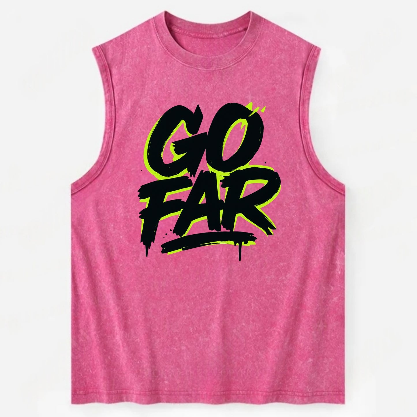 Bold typography design - "GO FAR" - distance goals, pushing limits - Vintage Washed Tank - Pink
