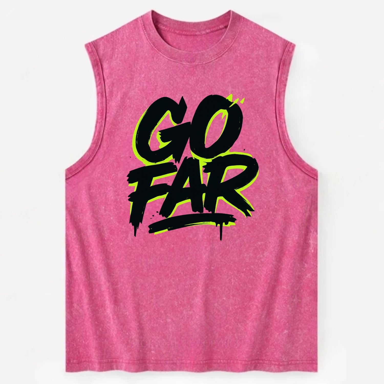 Bold typography design - "GO FAR" - distance goals, pushing limits - Vintage Washed Tank - Pink