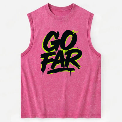 Bold typography design - "GO FAR" - distance goals, pushing limits - Vintage Washed Tank - Pink