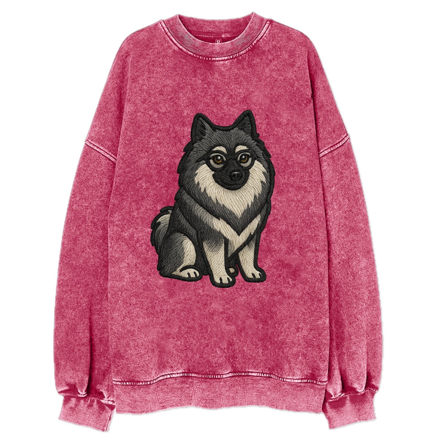 Keeshond - Gray and black spectacles embroidered design - Vintage Sweatshirt - Pink
