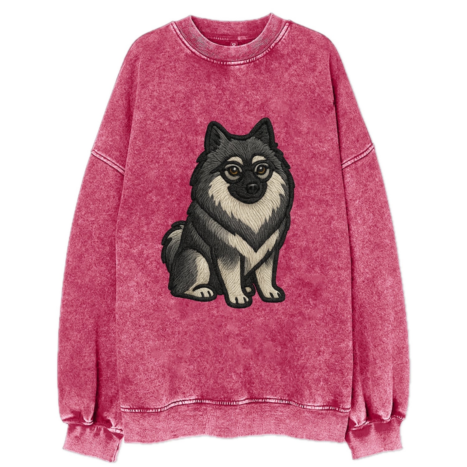 Keeshond - Gray and black spectacles embroidered design - Vintage Sweatshirt - Pink